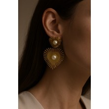 Kokoş Gold Küpe Çelik Inci Detay