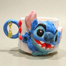 Bonita Bon Luxe 3D Kabartmalı Hediye Harf Charmlı El Yapımı Kişiselleştirilebilir Lilo ve Stitch  Seramik Kupa
