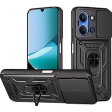 Redmi 15C Kılıf Magnetik Standlı Kamera Korumalı Zore Sürgülü Vega Kapak - Siyah