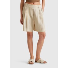 United Colors Of Benetton Bej Kadın / Kız KDN_%100 Keten Arka Beli Lastikli Pileli Relax Fit Bermuda Şort Model Kodu: ( 4AGHD901V152)