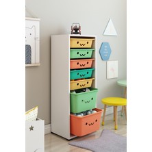 Dekozum Kids 7 Sepetli Gülücüklü Oyuncak Dolabı Oyuncak Kutusu Oyuncak Saklama Box