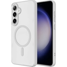 Galaxy S25 Plus Kılıf M-Safe Şarj Özellikli Zore Krom M-Safe Silikon Kapak - Gri