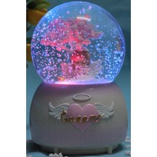 Özbience Sevimli Müzikli Işıklı Büyük Kar Küresi, Pembe Hayat Ağacı ve Melek Figürü