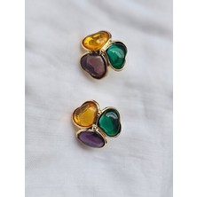 Miruva Kalp Desenli Renkli Taşlı Çelik Kadın Küpesi