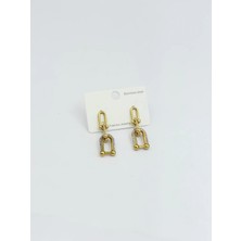 Miruva Altın Renkli Taş Detaylı Modern Sallantılı Çelik Küpe