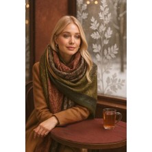 Marsel Özel Yeşil Etnik Desenli Yumuşak Dokulu Şal