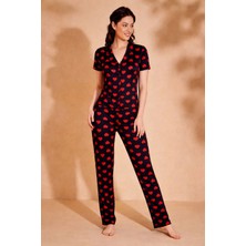 Kalp Desenli Kadın Pijama Takımı