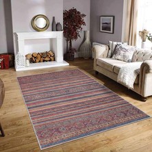 Aren Halı Sierpe Çizgili Etnik Multi Polyester ve Pamuklu Kaydırmaz Tabanlı Yıkanabilir Dijital Baskı Hal