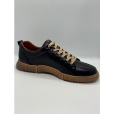 Güven Ayakkabı Dünyası Kauçuk Tabanlı Hakiki Deri Siyah Bağcıklı Erkek Spor Ayakkabı