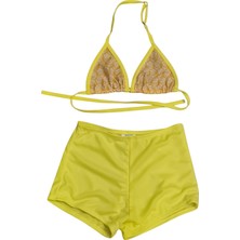 Glowzia Sarı Desenli Kız Çocuk Şortlu Bikini Takımı