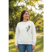 Defy Moda Sevgililer Günü Özel Bisiklet Yaka Baskılı Oversize Sweatshirt - Beyaz