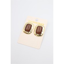 Royaleks Taşlı Metal Küpe - Kahverengi