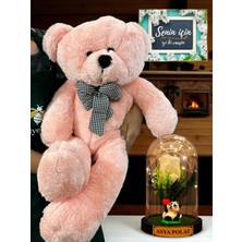 Özbience Kişiye Özel Beyaz Güllü Işıklı Fanus ve Pembe Peluş Ayıcık Seti