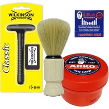 Atamanstore Wilkinson Classic Tıraş Makinesi, Arko Kase Tıraş Sabunu, Ahşap Tıraş Fırçası, Kibrit Kantaşı, Tıraş Seti