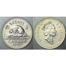 Banknoting Kanada 5 Cent 1995 Kraliçe Iı. Elizabeth 21,2 Mm.