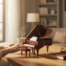 Keyfim Shop Dekoratif Kahverengi Ahşap Piyano Biblosu