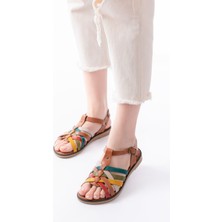 Arda A05-208 Hakiki Deri Multi Renkli Kadın Sandalet - Ortopedik Konfor Taban