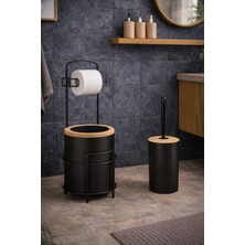 Özbience Modern Standlı Banyo Seti, Kapaklı Çöp Kovası, Tuvalet Kağıtlığı ve Wc Fırçası
