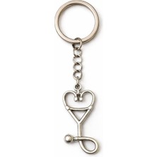Herşey Nota Care Heart Charm – Kalp Formlu Stetoskop Figürlü Gümüş Renk Unisex Metal Anahtarlık