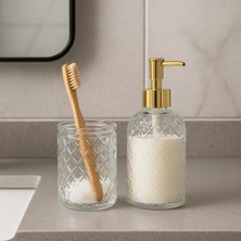 Özbience Banyo Seti 2'li Cam Sıvı Sabunluk ve Diş Fırçalık
