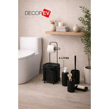 Özbience Pratik 6'lı Standlı Banyo Wc Seti ve 5 Litre Siyah Çöp Kovası