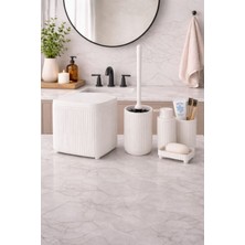 Özbience Şık Modern Banyo Aksesuar Seti, 5 Parça, Click Kapaklı Çöp Kovası ve Sabunluk