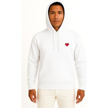 Bahriyeli Collection Kapüşonlu Piksel Kalp Cep Baskılı Unisex Sweatshirt