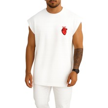 Bahriyeli Collection Oversize Gerçek Kalp Cep Baskılı Atlet