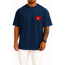 Bahriyeli Collection Oversize Sevgililer Günü Özel Kalp Içinde K Harfi Cep Baskılı Unisex T-Shirt