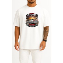 Bahriyeli Collection Oversize Honda Civis 2000 Model Göğüs Baskılı Unisex T-Shirt