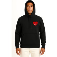 Bahriyeli Collection Kapüşonlu Sevgililer Günü Özel Kalp Içinde M Harfi Cep Baskılı Unisex Sweatshirt