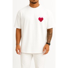 Bahriyeli Collection Oversize Çoklu Kalp Cep Baskılı Unisex T-Shirt