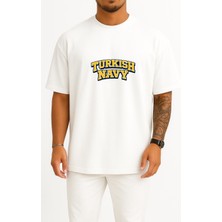 Bahriyeli Collection Oversize Turkish Navy Yazı Göğüs Baskılı Unisex T-Shirt