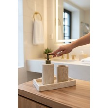 Özbience Traverten Mermer Banyo Sabunluk ve Diş Fırçalık Seti, Gold Renk