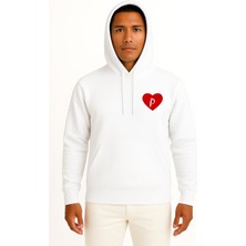 Bahriyeli Collection Kapüşonlu Sevgililer Günü Özel Kalp Içinde P Harfi Cep Baskılı Unisex Sweatshirt