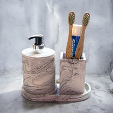 Özbience Mermer Desenli Modern Betona Banyo Aksesuar Seti (3 Parça)