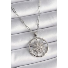 Skygo 316L Çelik Gümüş Renk Zirkon Taşlı Güneş Madalyon Model Kadın Kolye - TJ-BKO9529