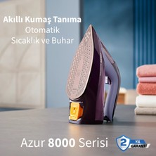 Philips Kumaşa Göre Isı Ayarlayan Akıllı Azur 8000 Serisi 240G Şok Buhar 55G/DK Sürekli Buhar 3000W Elite Taban Ütü Optimaltemp Akıllı Isı Sıfır Yanık Garantisi