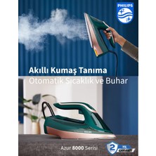Philips Akıllı Kumaşa Göre Sıcaklık ve Buhar 3000 W Güç, 70 G/dk Sürekli Buhar, 240 G Şok Buhar Azur 8000 Optimaltemp Teknolojisi ile Kumaşa Göre Isı Ayarı Özelliğine Sahip Buharlı Ütü