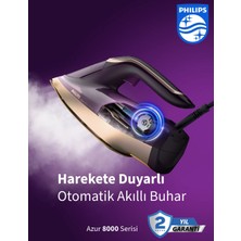 Philips Kumaşa Göre Isı Ayarlayan Azur 8000 Serisi Buharlı Ütü Optimaltemp Teknolojisi ile  – •yüksek Güç ve Buhar Performansı Sayesinde Zorlu Kırışıklıkları Hızla Açar.
