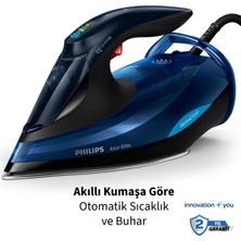 Philips Yüksek Kalite Kumaşa Göre Isı Ayarlayan Azur Elite 260G Şok Buhar 55G/DK Sürekli Buhar 3000W Güçlü Performans Steamglide Plus Taban Ütü