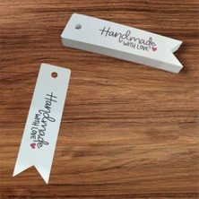 PremiumPort Renkli Kalp Baskılı Karton Etiket 100 Adet, 7X2CM, Yapışkansız, El Yapımı