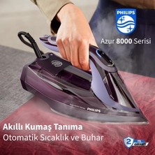 Philips Akıllı Kumaşa Göre Buhar ve Sıcaklık Azur 8000 Serisi 240G Şok Buhar 55G/DK Sürekli Buhar 3000W Kumaşa Göre Isı Ayarlayan Elite Taban Ütü