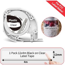 PremiumPort Şeffaf Plastik Etiket Şeridi 12MMX4M Siyah Yazı LT12/P12/P12PRO