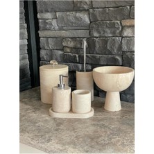 Özbience Şık Traverten 6'lı Banyo Takımı, Ayaklı Kase ve Havluluklu Set