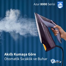 Philips Optimaltemp Akıllı Kumaşa Göre Isı Ayarlı Azur 8000 Serisi 240G Şok Buhar 55G/DK Sürekli Buhar 3000W Kumaşa Göre Isı Ayarlayan Elite Taban Ütü  Isı Sıfır Yanık Garantisi