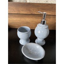 Özbience Gök Mavisi Mermer Desenli 3’lü Banyo Seti, Şıklık ve Fonksiyon Bir Arada