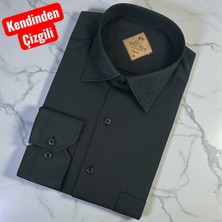 Eren Style Pamuklu Kandinden Çizgili Uzun Kollu Yakası Alttan Düğmeli  Erkek Gömlek (Regular Kalıp)