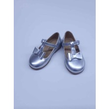 Aktaş Ortopedi Kız Çocuk Direkli Alt Papyon Fiyonklu Gümüş Rugan Ortopedik Abiye Babet Ayakkabı