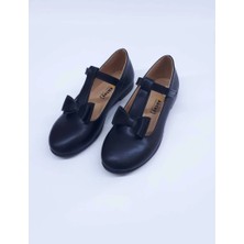 Aktaş Ortopedi Kız Çocuk Direkli Alt Papyon Fiyonklu Siyah Mat Ortopedik Abiye Babet Ayakkabı